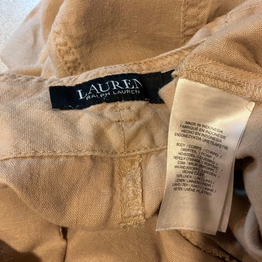 Ralph Lauren Womens Utility Shorts 14 100% Linen Khaki High Rise Beach READ